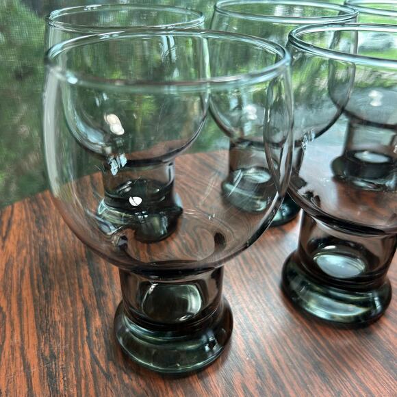 Set of 6 Vintage Libbey Smoke Gray Goblets – Mid Century Modern Pedestal Glasses - Picture 4 of 12